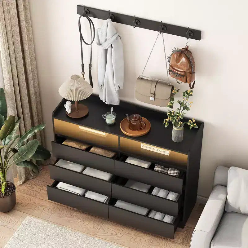 GDFStudio Barnard Modern 51.2 Rectangle Sideboard with 6 Drawers and Adjustable Lighting