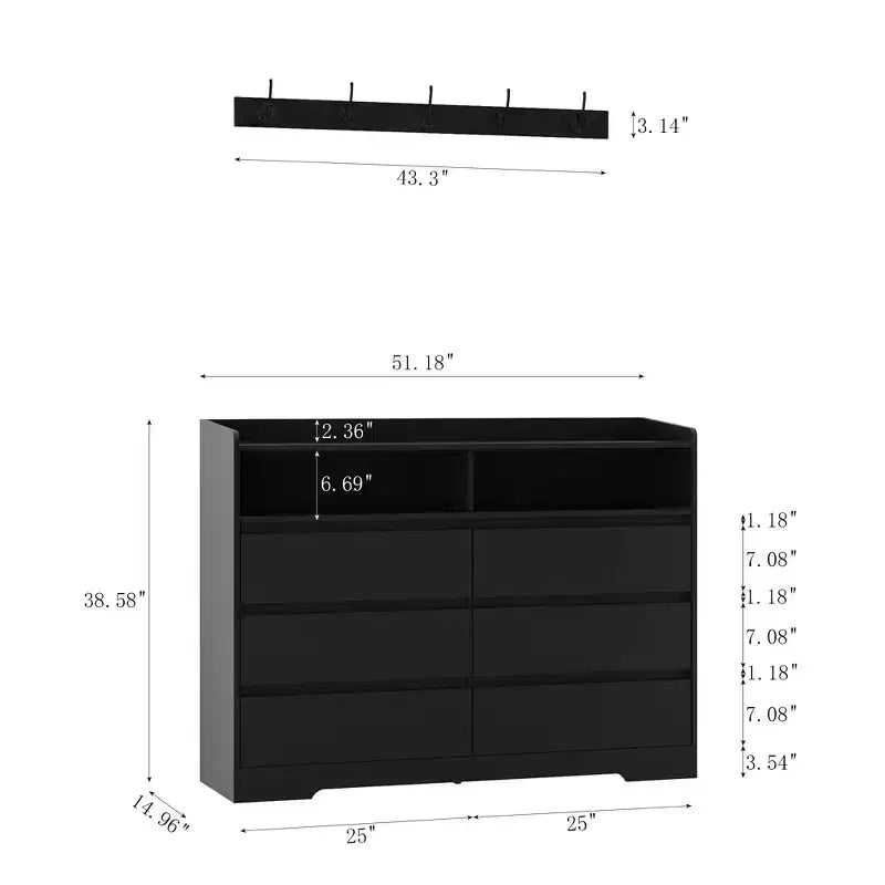 GDFStudio Barnard Modern 51.2 Rectangle Sideboard with 6 Drawers and Adjustable Lighting