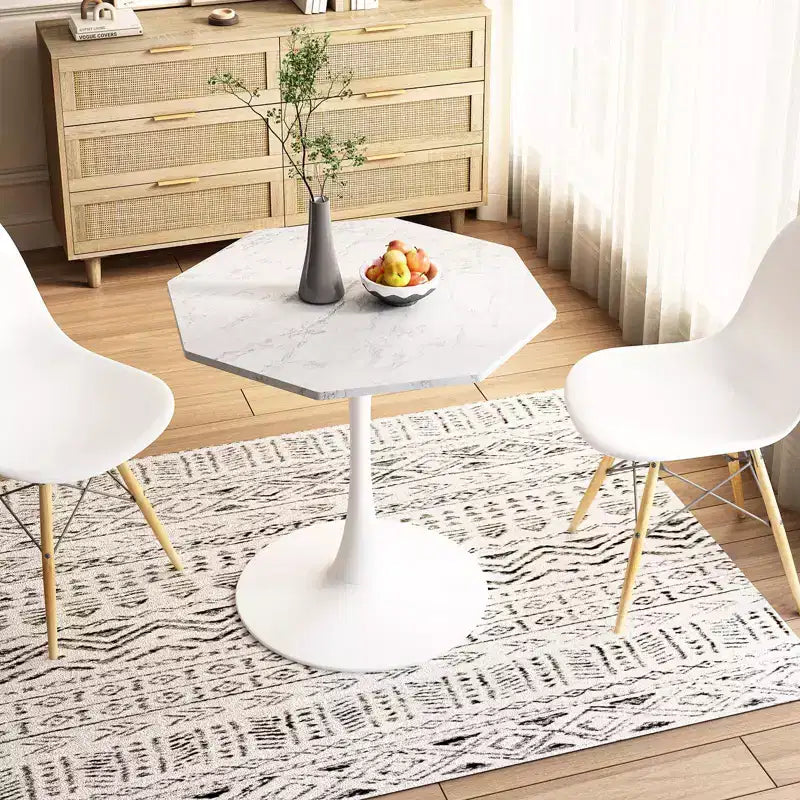 TROPOW 31.50 Modern Octagonal Coffee Table, Mid-Century Style Tulip Dining Table, Marble Coffee Tables for Reception Room , Easy to Clean