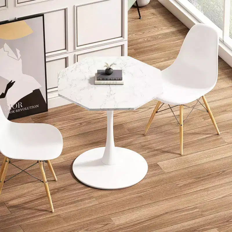 TROPOW 31.50 Modern Octagonal Coffee Table, Mid-Century Style Tulip Dining Table, Marble Coffee Tables for Reception Room , Easy to Clean