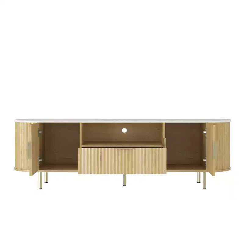 GDFStudio Caden 68.5'' Farmhouse TV Console with 16 Color LEDs, 1 Drawer and 2 Storage Compartments
