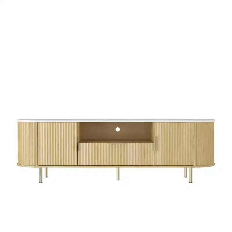 GDFStudio Caden 68.5'' Farmhouse TV Console with 16 Color LEDs, 1 Drawer and 2 Storage Compartments