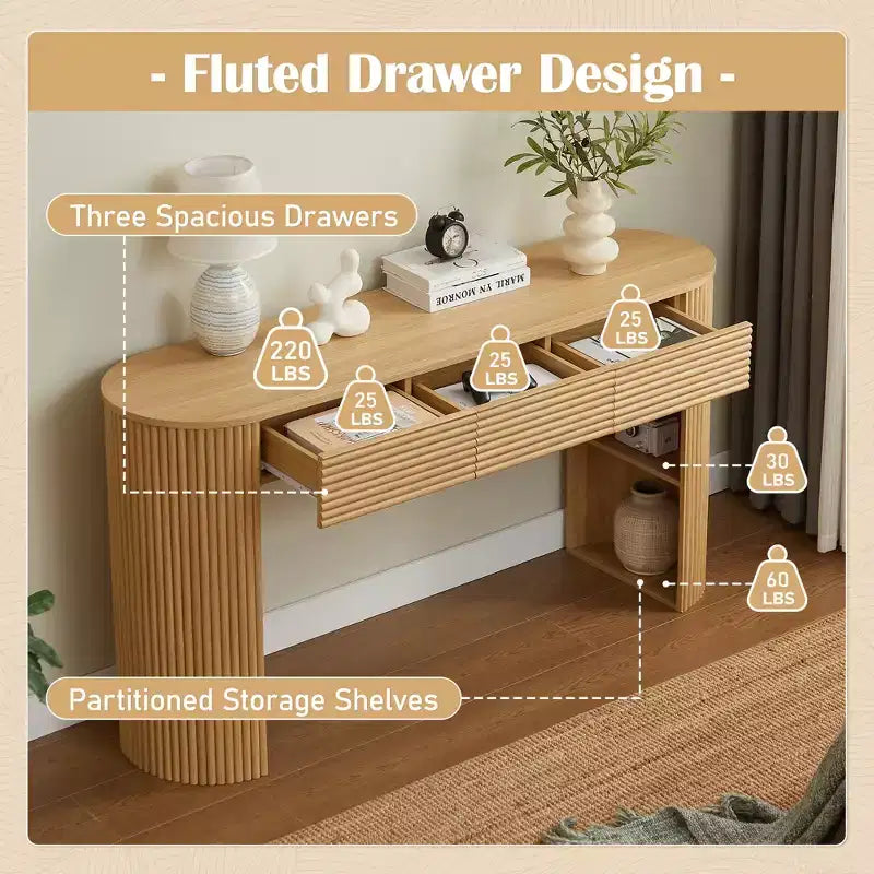 Christopher Knight Home Sorin Retro Curved Console Table with 3 Drawers