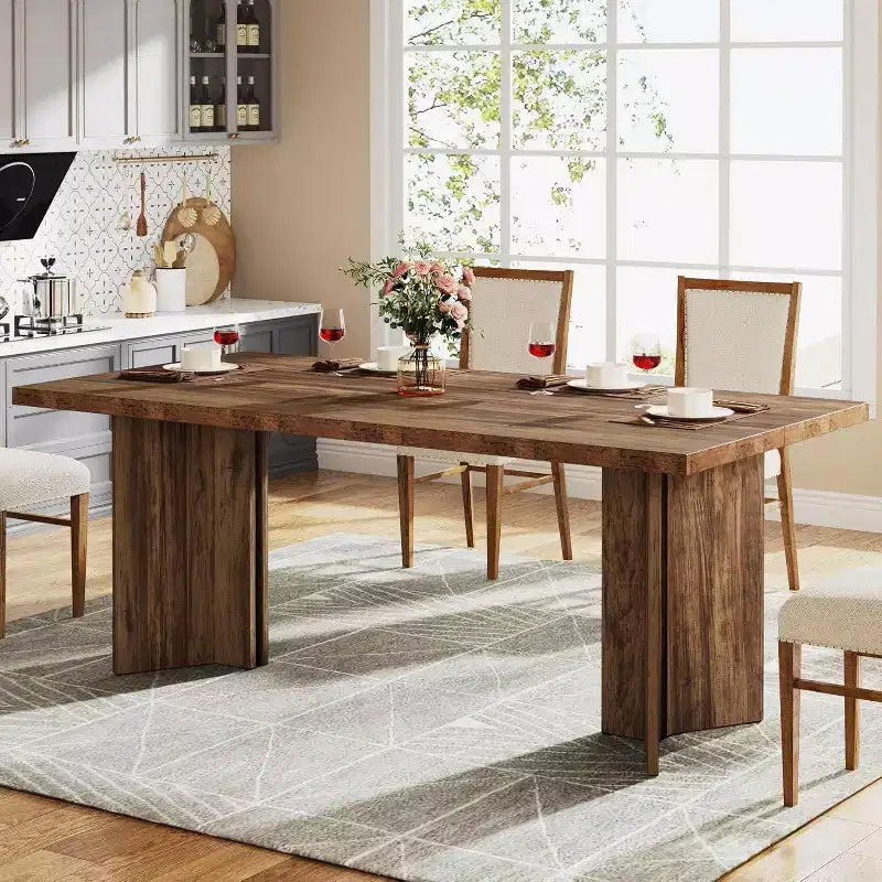 Okak Vintage Wood Large Executive Desk Rectangle Dining Table,Long Modern Kitchen Dinner Table for Dining Room,Breakfast Nook