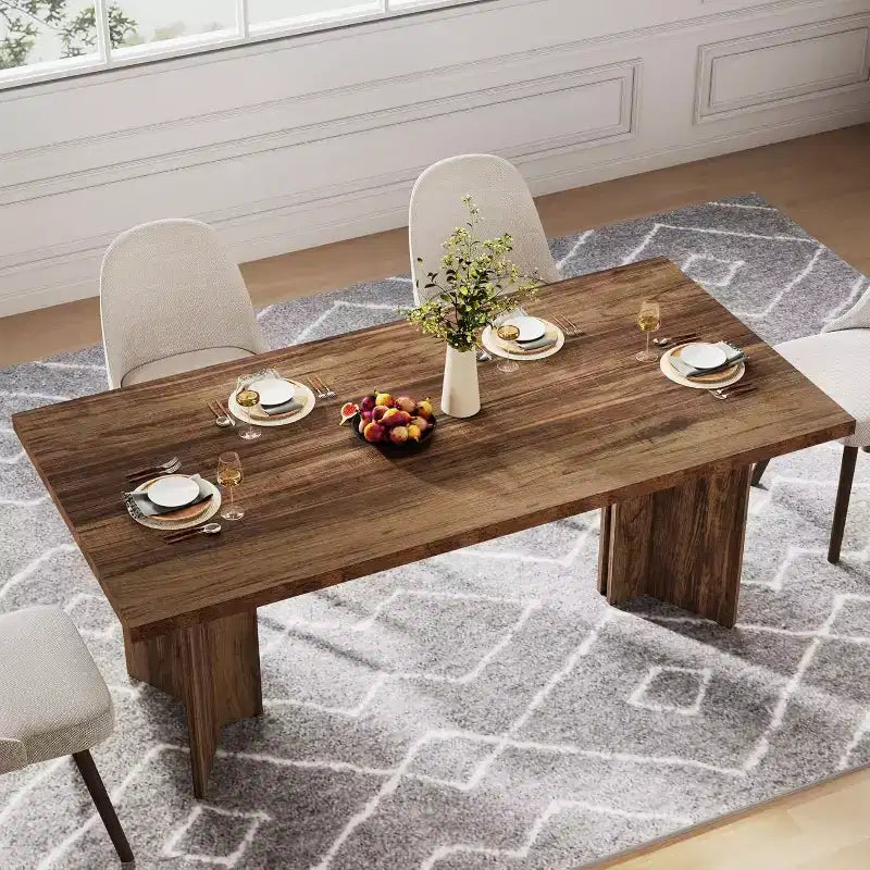 Okak Vintage Wood Large Executive Desk Rectangle Dining Table,Long Modern Kitchen Dinner Table for Dining Room,Breakfast Nook
