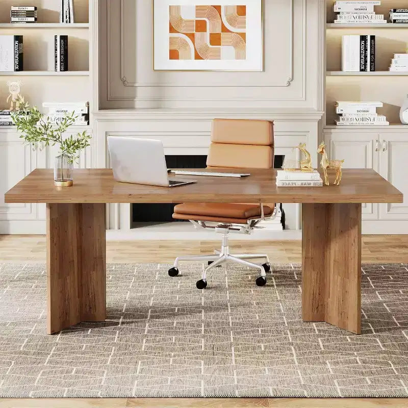 Okak Vintage Wood Large Executive Desk Rectangle Dining Table,Long Modern Kitchen Dinner Table for Dining Room,Breakfast Nook