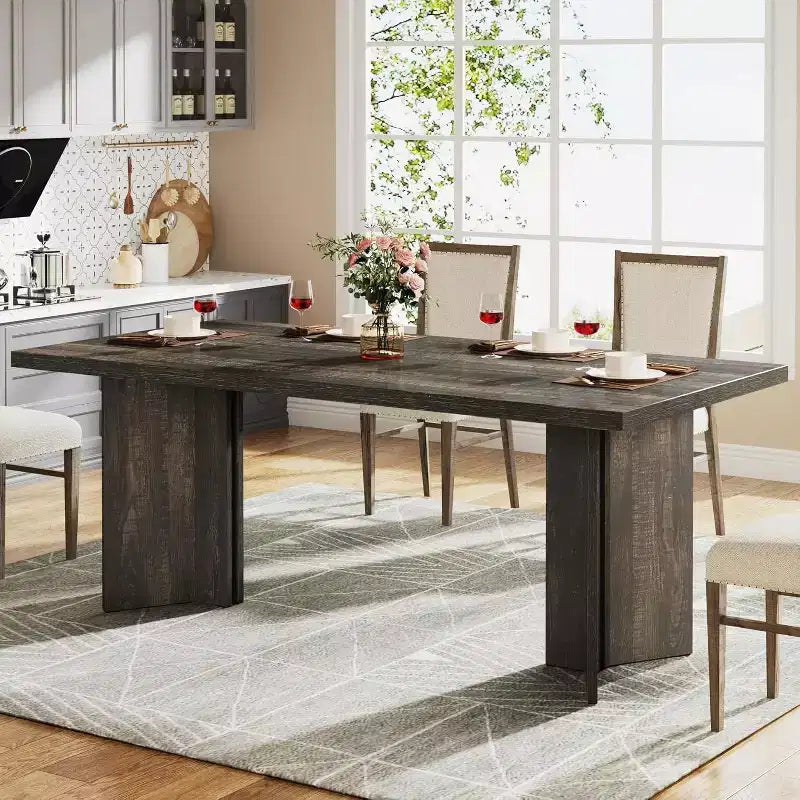 Okak Vintage Wood Large Executive Desk Rectangle Dining Table,Long Modern Kitchen Dinner Table for Dining Room,Breakfast Nook