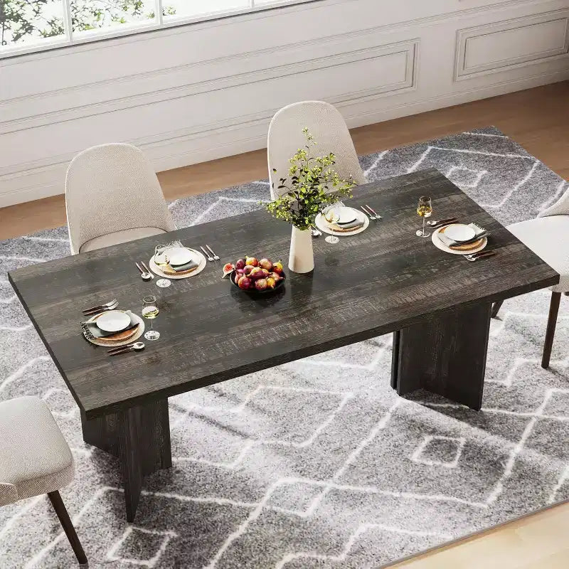 Okak Vintage Wood Large Executive Desk Rectangle Dining Table,Long Modern Kitchen Dinner Table for Dining Room,Breakfast Nook