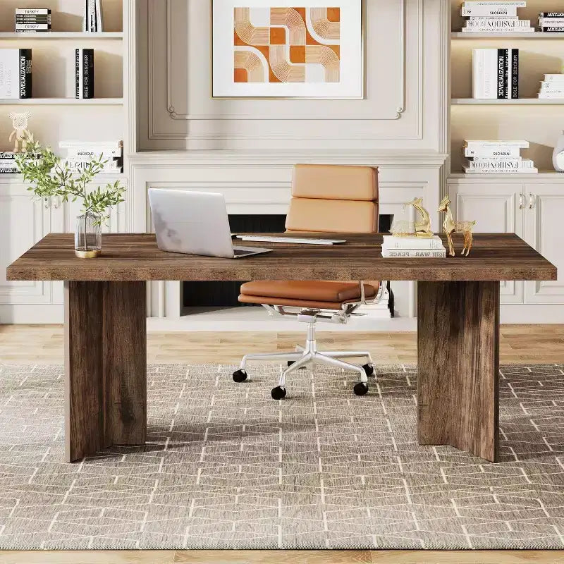 Okak Vintage Wood Large Executive Desk Rectangle Dining Table,Long Modern Kitchen Dinner Table for Dining Room,Breakfast Nook