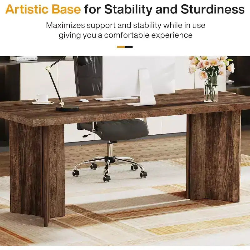 Okak Vintage Wood Large Executive Desk Rectangle Dining Table,Long Modern Kitchen Dinner Table for Dining Room,Breakfast Nook