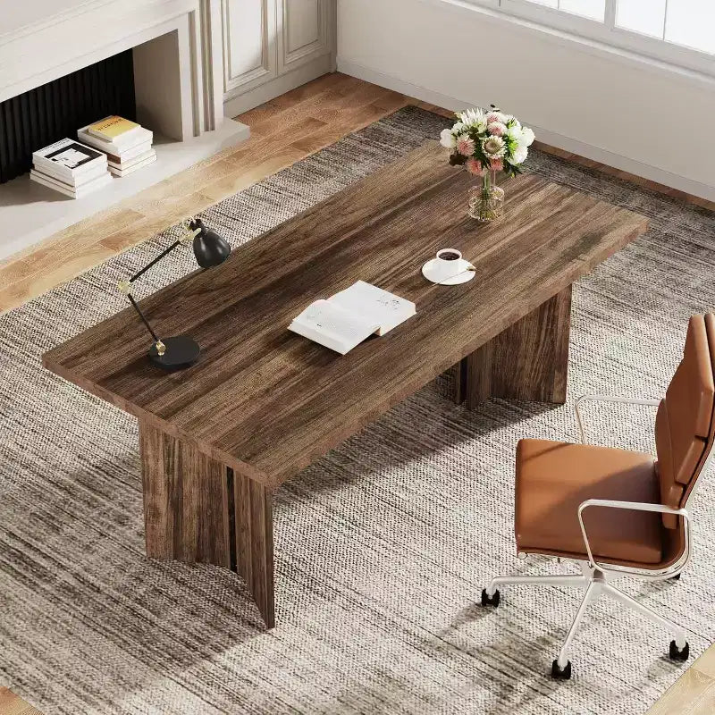 Okak Vintage Wood Large Executive Desk Rectangle Dining Table,Long Modern Kitchen Dinner Table for Dining Room,Breakfast Nook