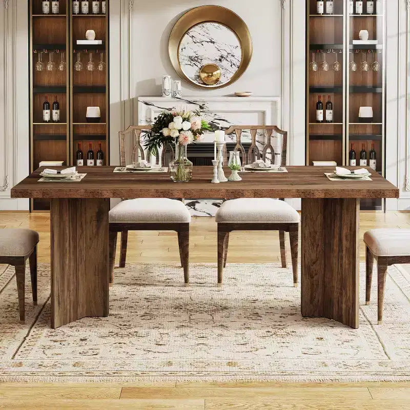 Okak Vintage Wood Large Executive Desk Rectangle Dining Table,Long Modern Kitchen Dinner Table for Dining Room,Breakfast Nook