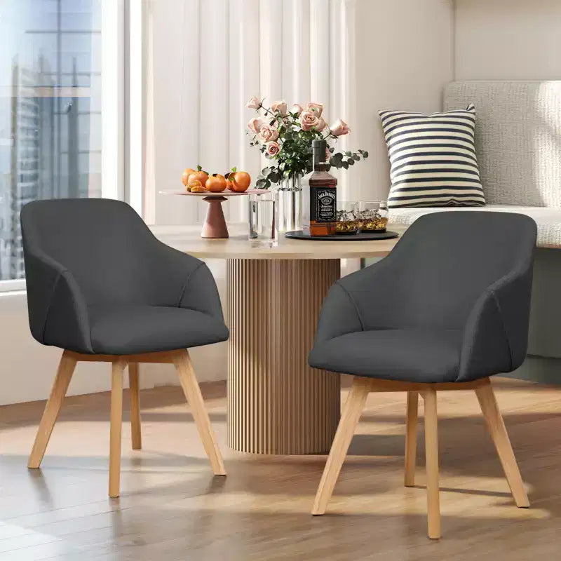 Bekrvio Swivel Dining Chairs Set of 2/4 with Arms,Modern Linen Upholstered Accent Arm Chairs with Wide Padded Seat & Solid Wood Legs
