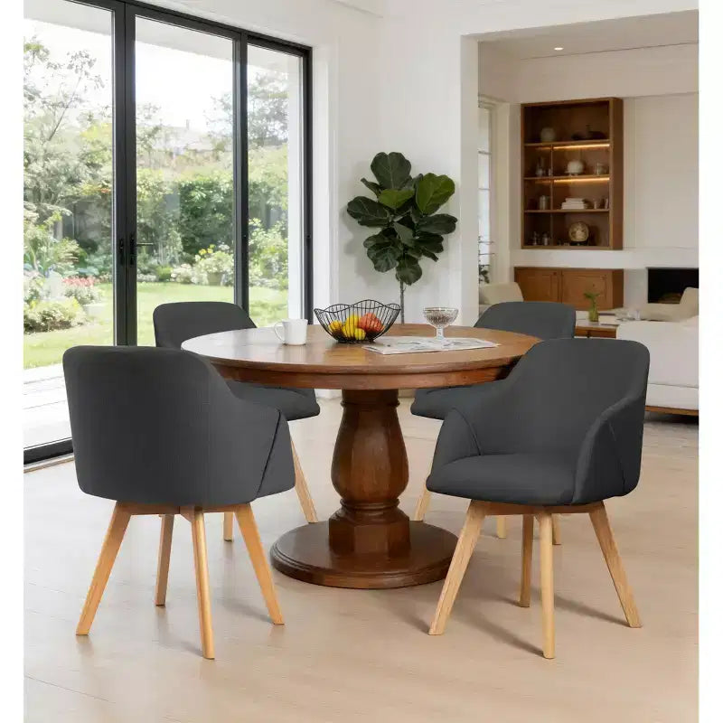 Bekrvio Swivel Dining Chairs Set of 2/4 with Arms,Modern Linen Upholstered Accent Arm Chairs with Wide Padded Seat & Solid Wood Legs