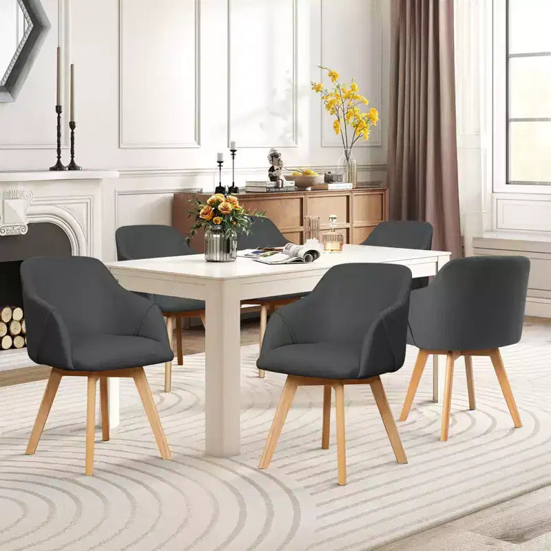 Bekrvio Swivel Dining Chairs Set of 2/4 with Arms,Modern Linen Upholstered Accent Arm Chairs with Wide Padded Seat & Solid Wood Legs