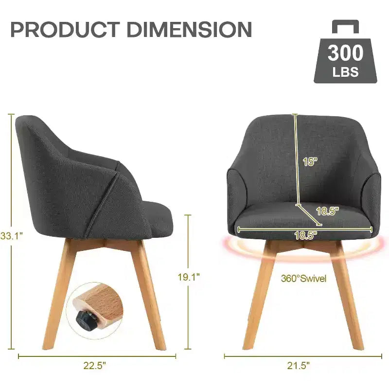 Bekrvio Swivel Dining Chairs Set of 2/4 with Arms,Modern Linen Upholstered Accent Arm Chairs with Wide Padded Seat & Solid Wood Legs
