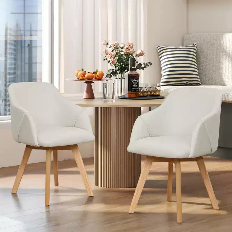 Bekrvio Swivel Dining Chairs Set of 2/4 with Arms,Modern Linen Upholstered Accent Arm Chairs with Wide Padded Seat & Solid Wood Legs