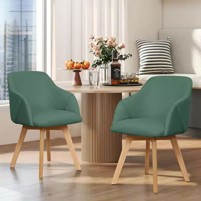 Bekrvio Swivel Dining Chairs Set of 2/4 with Arms,Modern Linen Upholstered Accent Arm Chairs with Wide Padded Seat & Solid Wood Legs