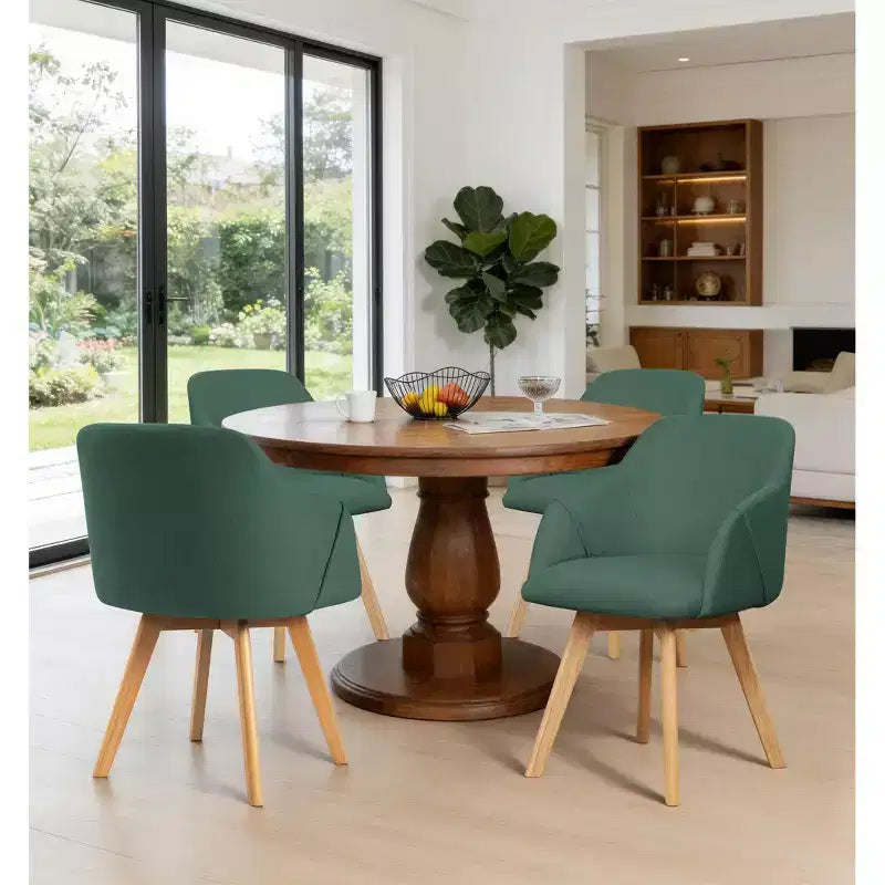Bekrvio Swivel Dining Chairs Set of 2/4 with Arms,Modern Linen Upholstered Accent Arm Chairs with Wide Padded Seat & Solid Wood Legs