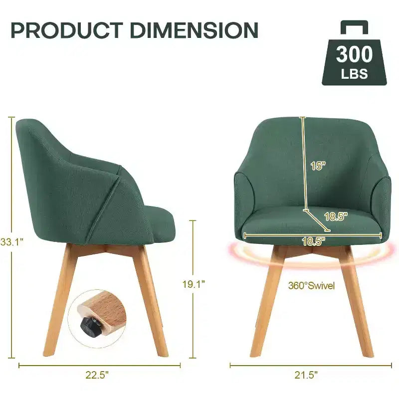Bekrvio Swivel Dining Chairs Set of 2/4 with Arms,Modern Linen Upholstered Accent Arm Chairs with Wide Padded Seat & Solid Wood Legs