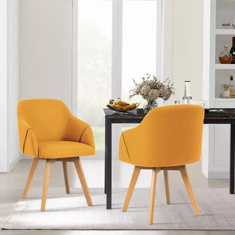 Bekrvio Swivel Dining Chairs Set of 2/4 with Arms,Modern Linen Upholstered Accent Arm Chairs with Wide Padded Seat & Solid Wood Legs