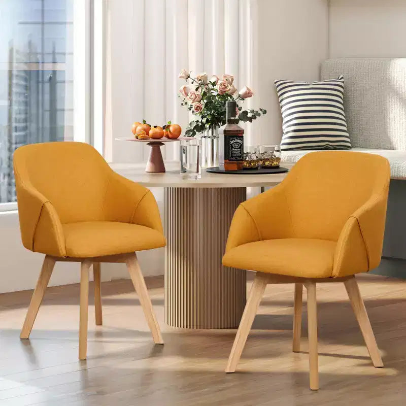 Bekrvio Swivel Dining Chairs Set of 2/4 with Arms,Modern Linen Upholstered Accent Arm Chairs with Wide Padded Seat & Solid Wood Legs