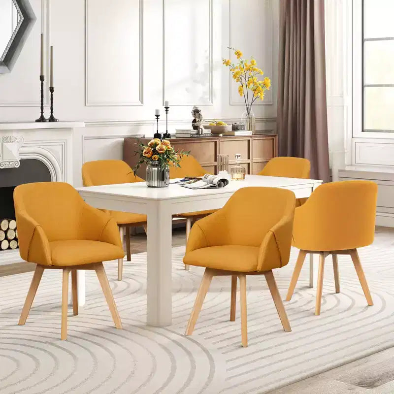 Bekrvio Swivel Dining Chairs Set of 2/4 with Arms,Modern Linen Upholstered Accent Arm Chairs with Wide Padded Seat & Solid Wood Legs