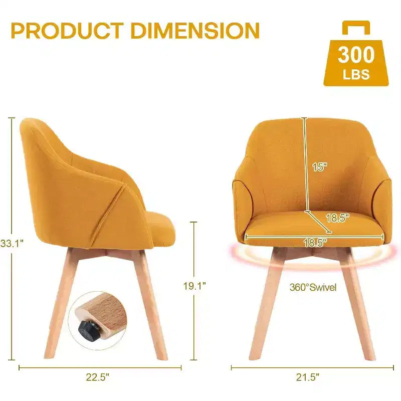 Bekrvio Swivel Dining Chairs Set of 2/4 with Arms,Modern Linen Upholstered Accent Arm Chairs with Wide Padded Seat & Solid Wood Legs