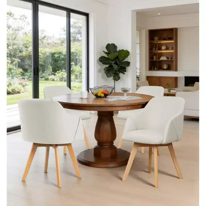 Bekrvio Swivel Dining Chairs Set of 2/4 with Arms,Modern Linen Upholstered Accent Arm Chairs with Wide Padded Seat & Solid Wood Legs
