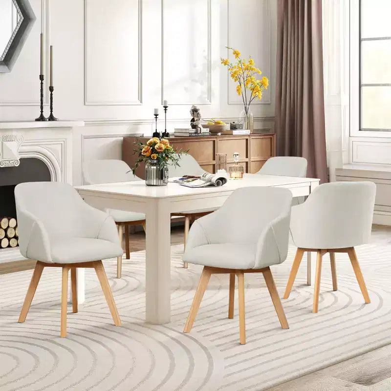 Bekrvio Swivel Dining Chairs Set of 2/4 with Arms,Modern Linen Upholstered Accent Arm Chairs with Wide Padded Seat & Solid Wood Legs