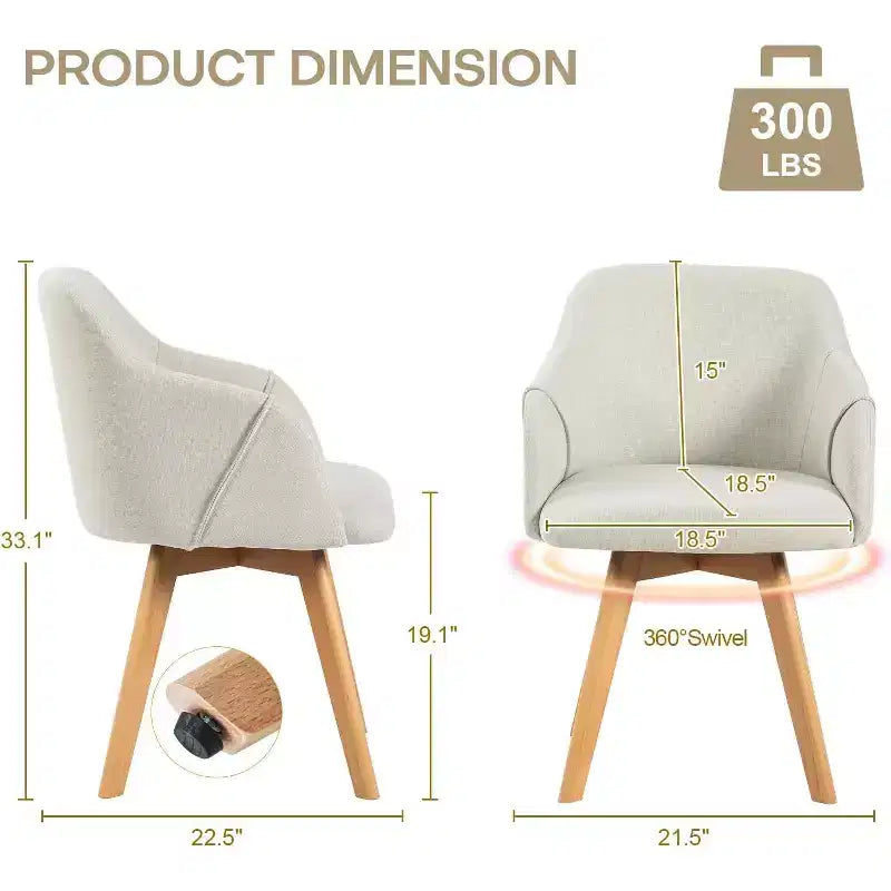 Bekrvio Swivel Dining Chairs Set of 2/4 with Arms,Modern Linen Upholstered Accent Arm Chairs with Wide Padded Seat & Solid Wood Legs