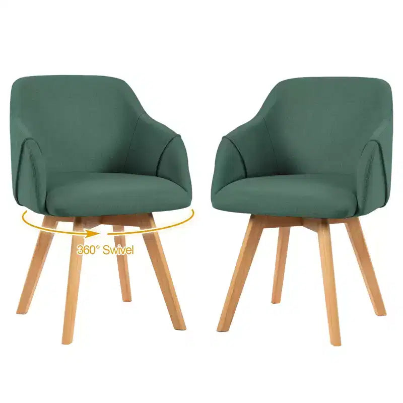 Bekrvio Swivel Dining Chairs Set of 2/4 with Arms,Modern Linen Upholstered Accent Arm Chairs with Wide Padded Seat & Solid Wood Legs