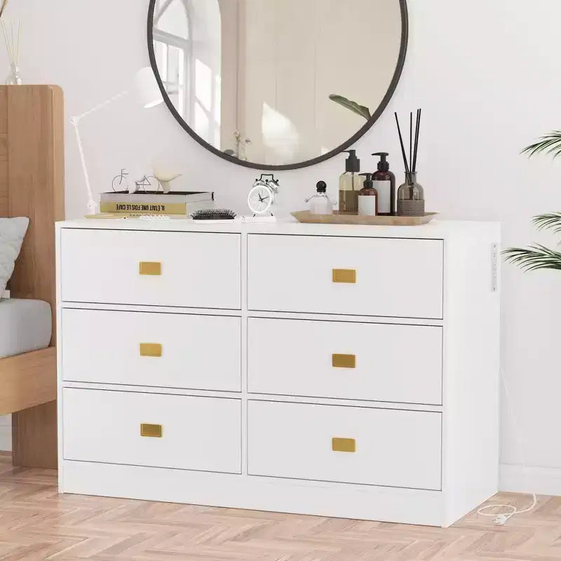 GustoWave Nursery Dresser with Changing Table Top,6-Drawer Baby Dresser with Anti-Tip Kit, Waterproof Top