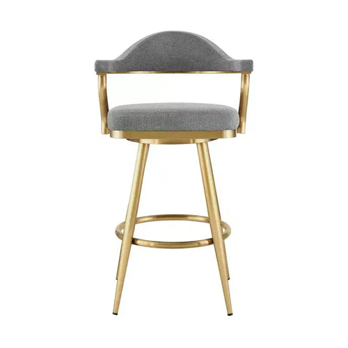 HomeRoots 30 Gray and Gold Fabric and Stainless Steel Low Back Bar Height Swivel Bar Chair