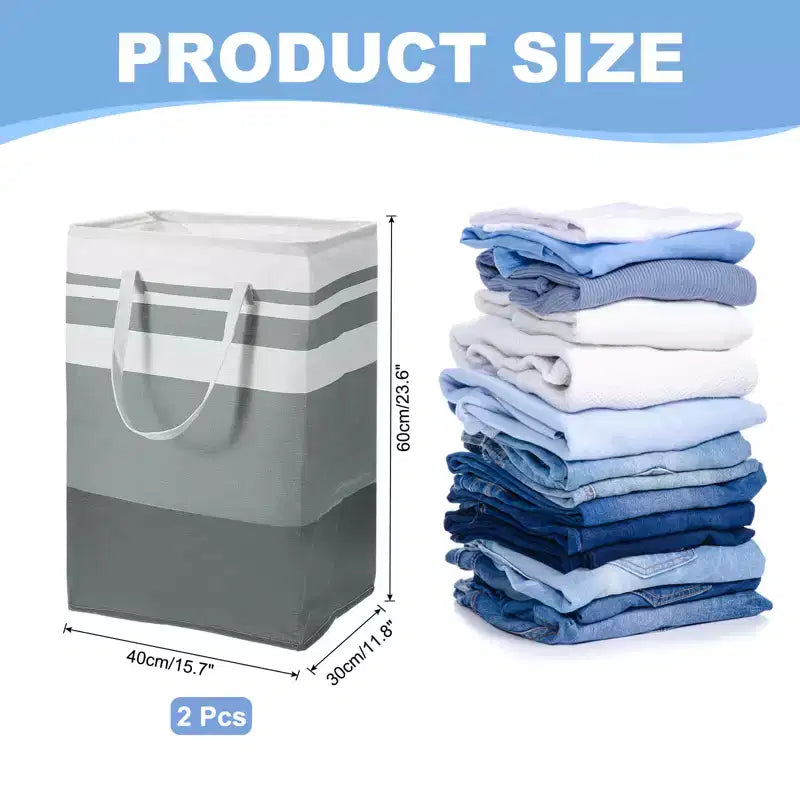 Unique Bargains Large Foldable Waterproof Storage Easy Carry Handles Laundry Basket 2 Pcs