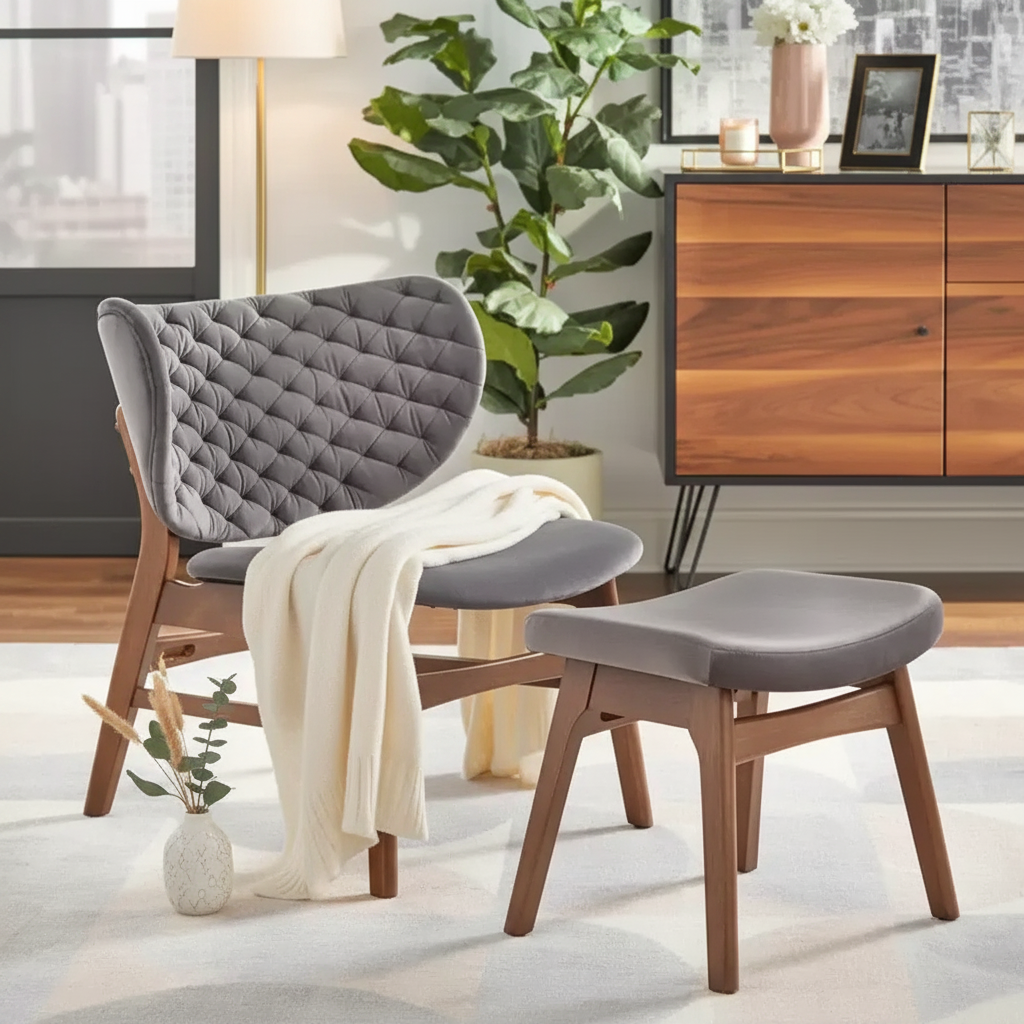 Fauteuil inclinable moderne en velours capitonné