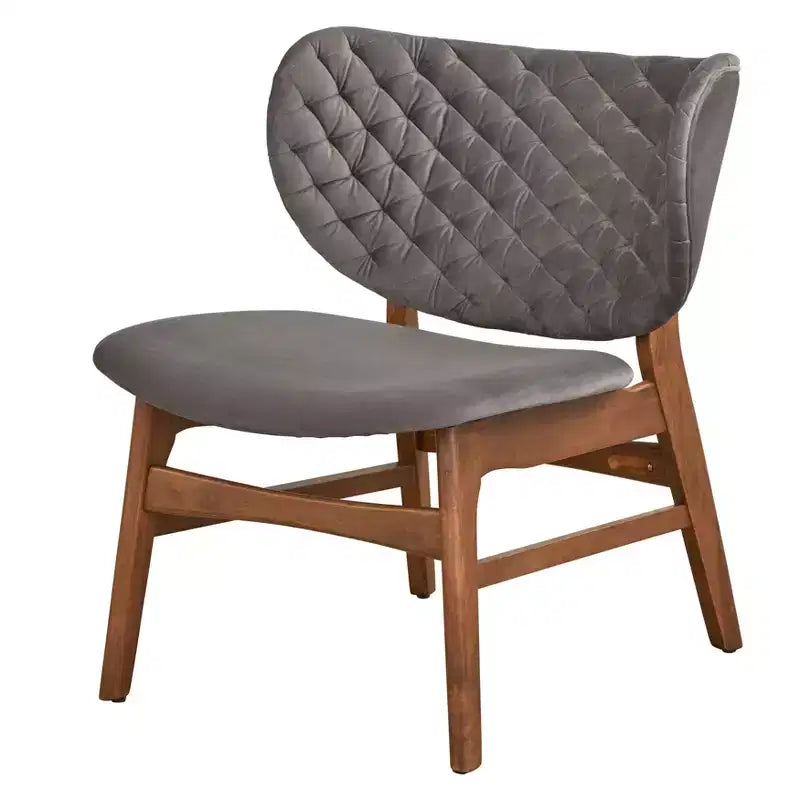 Lifestorey Sense Mid Century Modern Velvet Uplostery Lounge Chair Gray: Velvet Upholstery, Mid-century Design, Rubberwood Legs