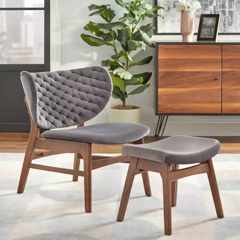 Lifestorey Sense Mid Century Modern Velvet Uplostery Lounge Chair Gray: Velvet Upholstery, Mid-century Design, Rubberwood Legs
