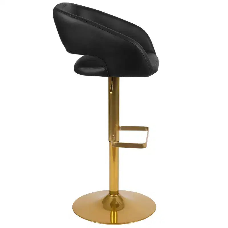 Emma and Oliver Shae Contemporary Upholstered Adjustable Height Barstool with Rounded, Cutout Mid-Back and Pedestal Base