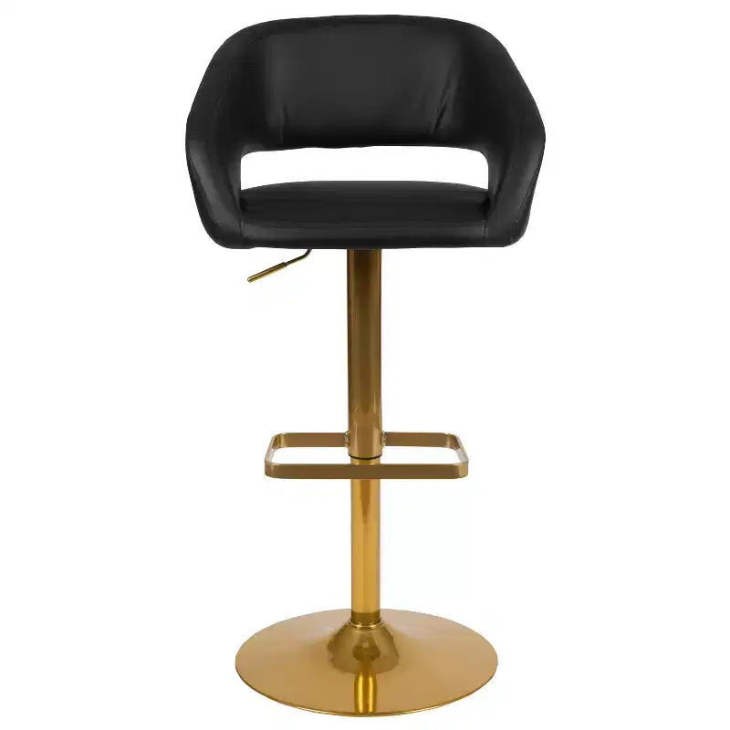 Emma and Oliver Shae Contemporary Upholstered Adjustable Height Barstool with Rounded, Cutout Mid-Back and Pedestal Base