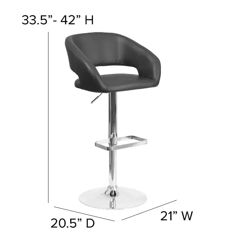 Emma and Oliver Shae Contemporary Upholstered Adjustable Height Barstool with Rounded, Cutout Mid-Back and Pedestal Base
