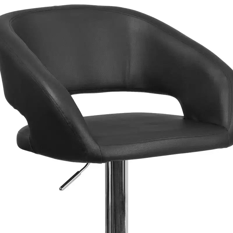 Emma and Oliver Shae Contemporary Upholstered Adjustable Height Barstool with Rounded, Cutout Mid-Back and Pedestal Base