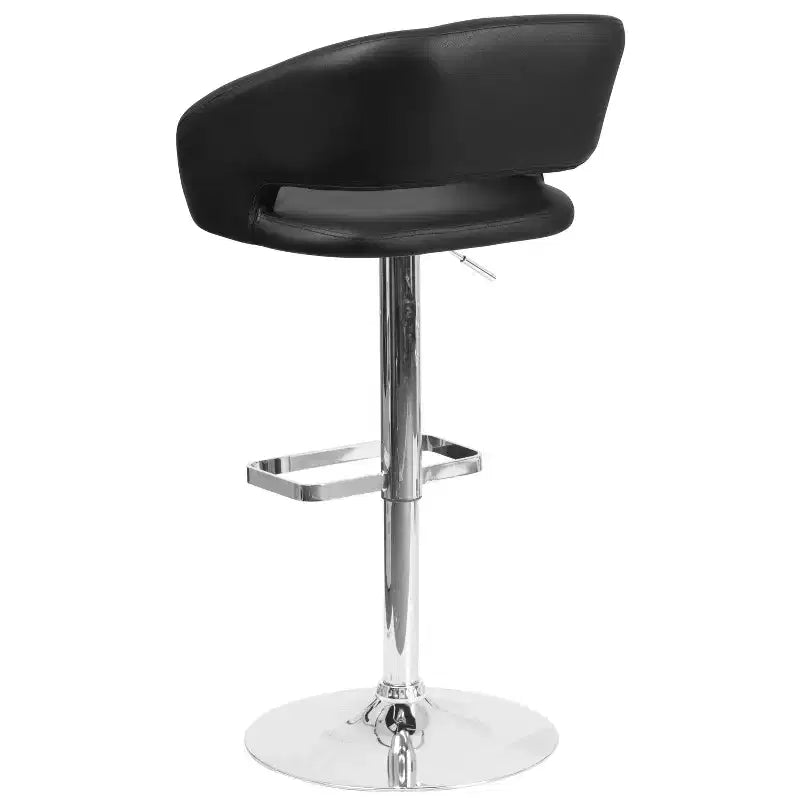 Emma and Oliver Shae Contemporary Upholstered Adjustable Height Barstool with Rounded, Cutout Mid-Back and Pedestal Base