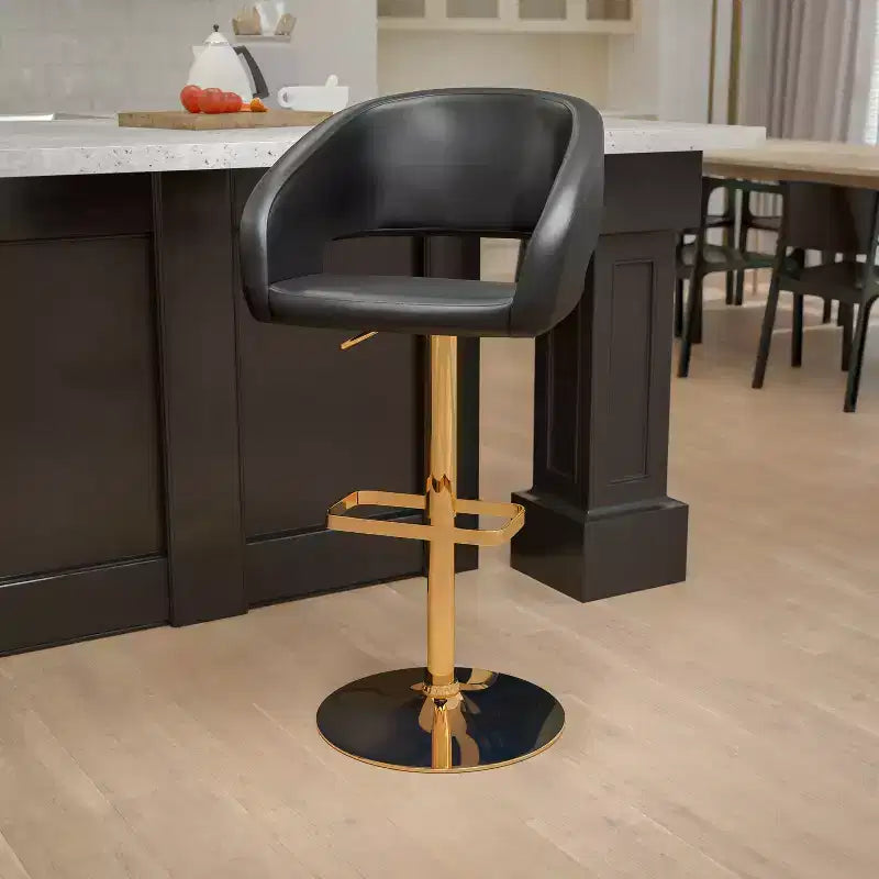 Emma and Oliver Shae Contemporary Upholstered Adjustable Height Barstool with Rounded, Cutout Mid-Back and Pedestal Base