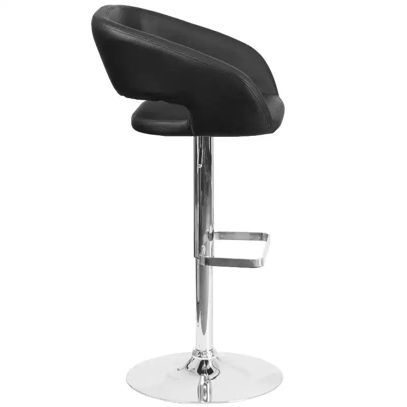 Emma and Oliver Shae Contemporary Upholstered Adjustable Height Barstool with Rounded, Cutout Mid-Back and Pedestal Base