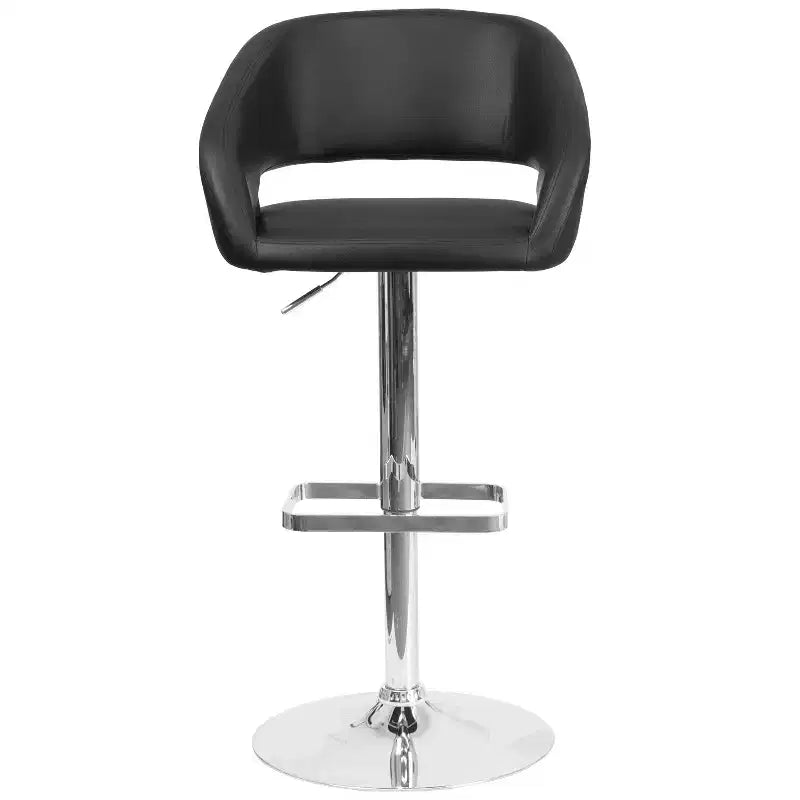 Emma and Oliver Shae Contemporary Upholstered Adjustable Height Barstool with Rounded, Cutout Mid-Back and Pedestal Base
