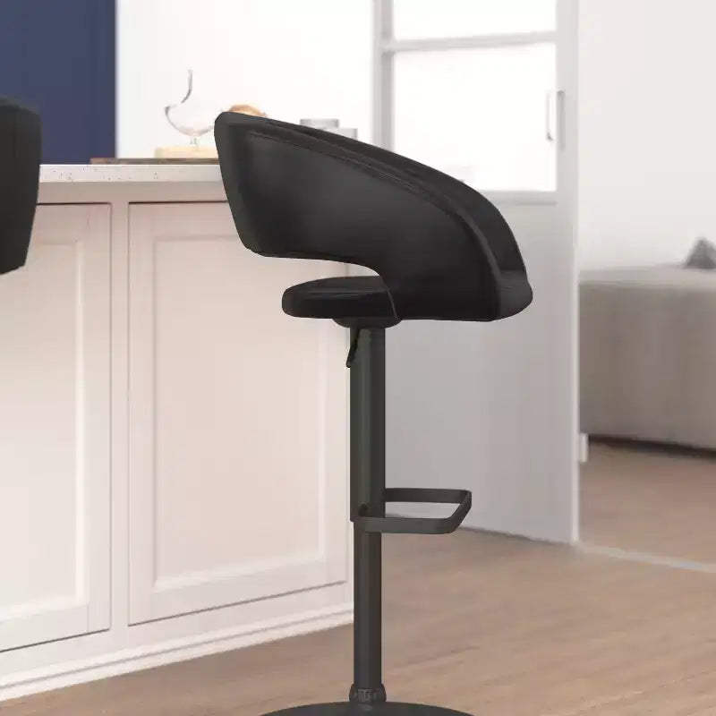 Emma and Oliver Shae Contemporary Upholstered Adjustable Height Barstool with Rounded, Cutout Mid-Back and Pedestal Base
