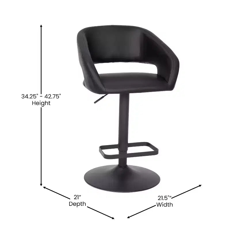Emma and Oliver Shae Contemporary Upholstered Adjustable Height Barstool with Rounded, Cutout Mid-Back and Pedestal Base