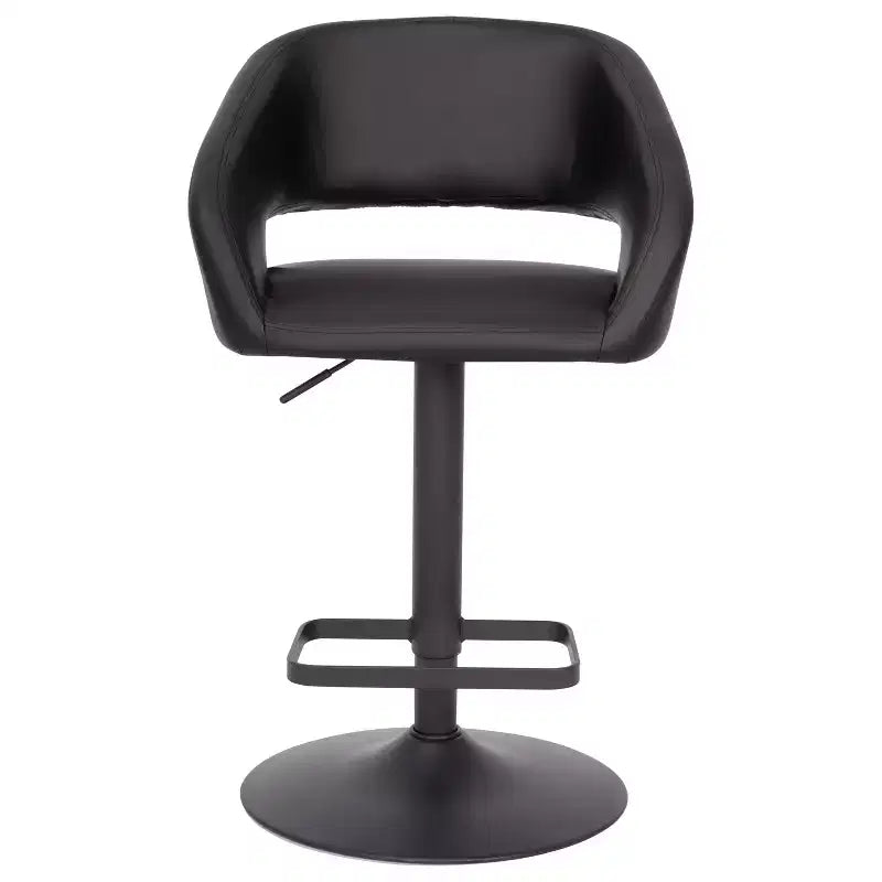 Emma and Oliver Shae Contemporary Upholstered Adjustable Height Barstool with Rounded, Cutout Mid-Back and Pedestal Base