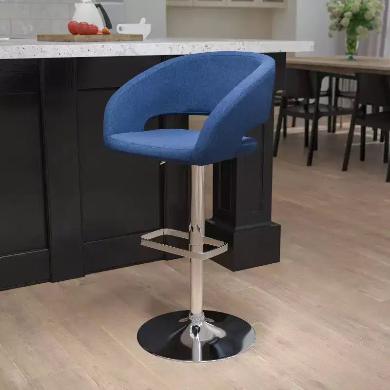 Emma and Oliver Shae Contemporary Upholstered Adjustable Height Barstool with Rounded, Cutout Mid-Back and Pedestal Base